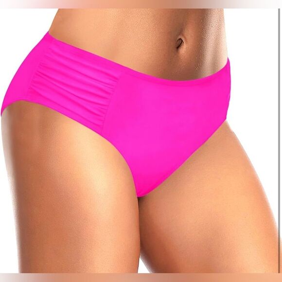 Tempt Me Women Bikini Bottoms Mid Waist Ruched Swim Bottom L NWT - Picture 4 of 10